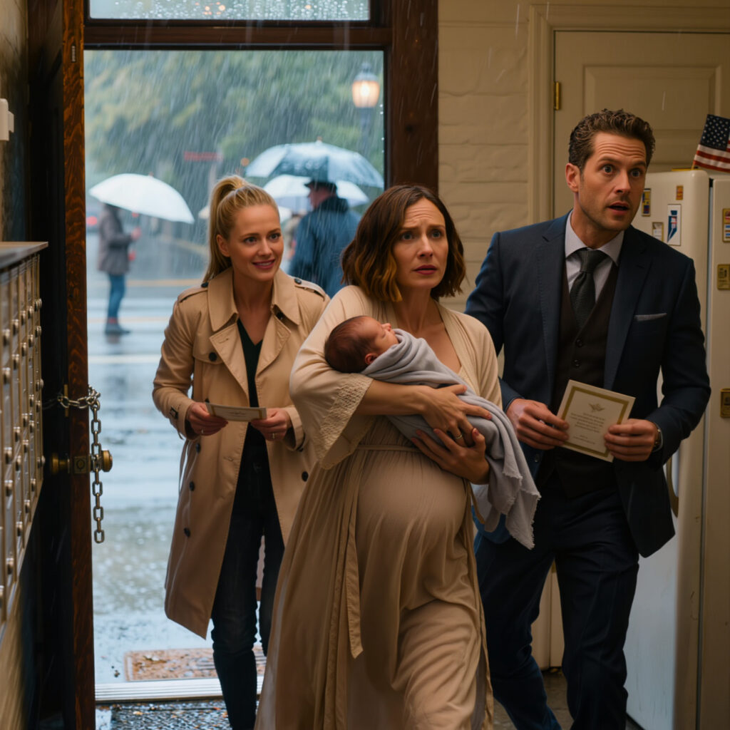 Six months after our divorce, my ex-husband showed up at my door with his fiancée and their wedding invitation. But the moment he saw the newborn in my arms, his face went pale and he rushed past her in panic…