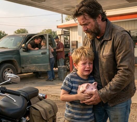 The Little Boy Tugged a Stranger’s Jacket at a Gas Station — “You Can Have All My Money… Just Make My Daddy Stop Hurting My Mommy,” He Whispered, But When the Biker Walked Toward the Truck, Everything About That Afternoon Began to Change