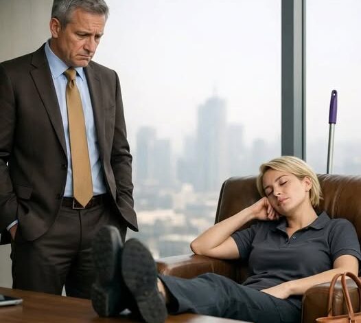 HE CAUGHT THE JANITOR SLEEPING IN HER ‘UNTOUCHABLE’ CHAIR… AND WHAT SHE SAID MADE THE MILLIONAIRE PALE.