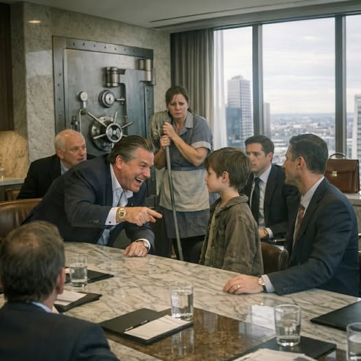 The Billionaire Mocked the Cleaning Lady’s Son in Front of His Entire Boardroom — “Open the Safe and I’ll Give You $100 Million,” He Said with a Laugh, But When the Boy Calmly Spoke the Code Without Touching It, the Room Fell Into a Silence So Heavy It Exposed More Than Just the Lock—it Revealed Exactly Who Held the Real Power All Along