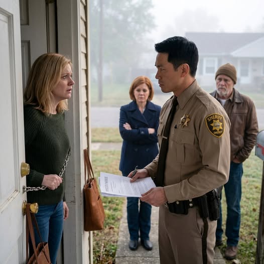 The morning a sheriff’s deputy arrived at my door with a writ of possession in his hand, I thought for one stunned second that someone had made a terrible clerical mistake—until I looked past him and saw my parents standing across the street, calm and satisfied, like they hadn’t come to support me or even gloat, but to witness something they had already set in motion. My mother shouted that I should have done what the family asked, my father told me to pack, and the deputy—still speaking in that flat official voice—held up paperwork that treated me like I was trespassing in my own home. I didn’t give them the breakdown they were clearly expecting. I asked to see exactly who had filed the order… and when the deputy read the name out for himself, he paused long enough to make the whole morning feel different…
