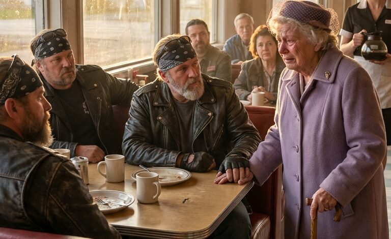 A mourning wife walked into a roadside diner to speak with a stranger biker, anxious about the nearly empty church, unaware that her single, heartfelt request would change everything before the service even started.