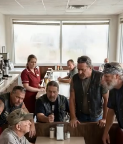 En 85 år gammel veteran satt alene på en småby-diner med bare et glass vann, og tvang seg selv til å be en gruppe motorsyklister om bare én dollar — uvitende om at deres svar ville avsløre en skjult sannhet i hans eget hjem og forandre hans siste år for alltid
