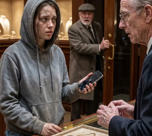 Etter skilsmissen gikk jeg ut med ingenting annet enn en sprukket telefon og morens gamle halskjede—min siste sjanse til å betale husleie. Gullsmeden kastet knapt et blikk på det… Så frøs hendene hans. Ansiktet hans ble hvitt. “Hvor fikk du dette fra?” hvisket han. “Det er mammas,” sa jeg. Han snublet bakover og kvelte frem, “Frøken… Mesteren har lett etter deg i tjue år.” Og så åpnet bakdøren seg. – Sanne historier