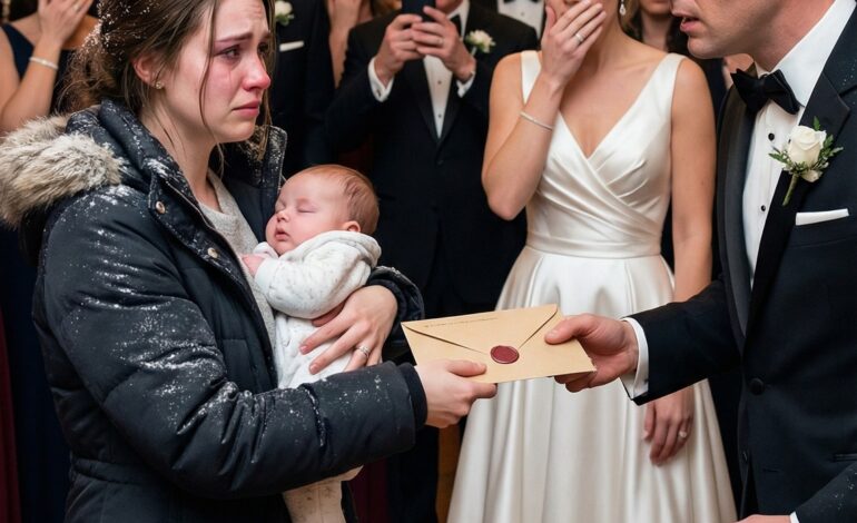 Kuusi viikkoa sen jälkeen, kun Mason työnsi minut ja vastasyntyneen valkoiseen tilaan, kuulin yhä hänen viimeiset sanansa: “Sinä pärjäät. Sinä selviät aina.” Nyt seisoin hänen kimaltelevien häidensä takana, vauvani nukkui rintaani vasten ja sinetöity kirjekuori paloi kädessäni. Kun hän huomasi minut, hänen hymynsä särkyi. “Mitä sinä täällä teet?” hän sähähti. Kuiskasin, “Annan sinulle sen, minkä unohdit… ja otat sen, mitä varastit.” Sitten musiikki loppui.