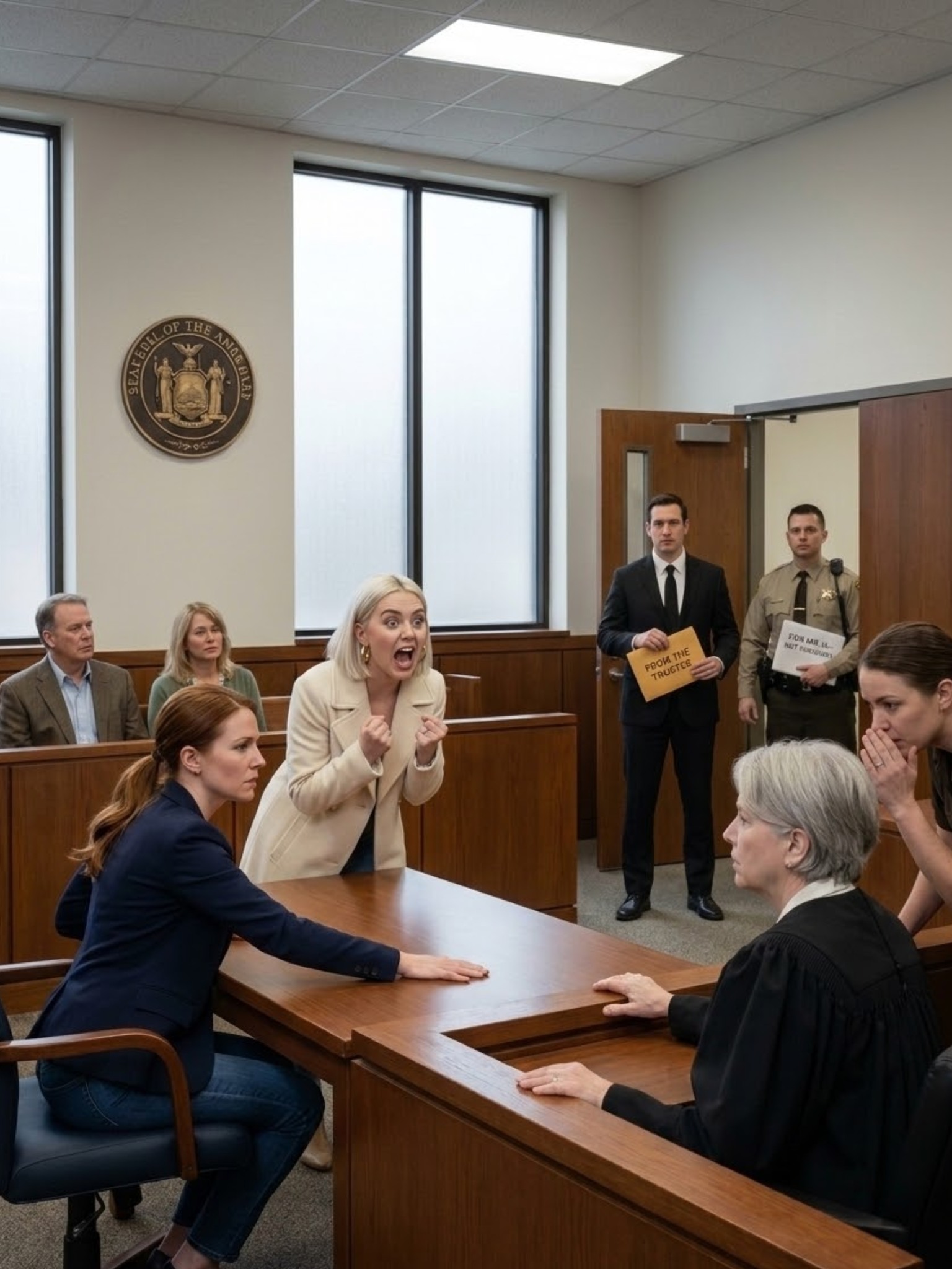 SISKONI ASTUI PERINTÖOIKEUTEEN KERMAISESSA TAKISSA JA VAATI TUOMARIA SIIRTÄMÄÄN ISOISÄMME KOKO PERINNÖN HÄNELLE SAMANA PÄIVÄNÄ—JA VANHEMPANI ISTUIVAT HÄNEN TAKANAAN KUIN OLISIVAT HARJOITELLEET JOKAISEN NYÖKKÄYKSEN. HÄNEN ASIANAJAJANSA SIIRSI HAKEMUKSEN PÖYDÄN YLI, KUTSUI MINUA “KELVOTTOMAKSI”, JA KUN TUOMARI KATSOI MINUA JA KYSYI, VASTUSTANKO, EN VÄITTÄNYT VASTAAN—SANOIN VAIN: “ODOTA… KUNNES VIIMEINEN HENKILÖ SAAPUU.” HE NAUROIVAT… KUNNES OIKEUSSALIN OVET AVAUTUIVAT JA MIES YKSINKERTAISESSA MUSTASSA PUVUSSA TOI KIRJEKUOREN “LUOTTAMUSMIEHELTÄ”, JOKA SAI TUOMARIN KALPENEMAAN… SITTEN SISKONI PANIIKKI JA PÄÄSTI YHDEN SANAN – “VANHUSTEN HYVÄKSIKÄYTTÖ” – JA ENNEN KUIN KUKAAN EHTI HUOKATA, VARTIJA KUMARTUI KUISKAAMAAN ETEENPÄIN… JA UNIVORMUPUKUINEN APULAINEN ASTUI SISÄÄN ISÄNI PAPEREIDEN KANSSA, JOTKA EIVÄT OLLEET TÄSTÄ OIKEUDESTA… – Uutisia