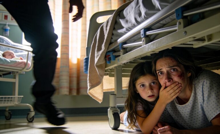 Jeg hadde nettopp født da min åtte år gamle datter kom på besøk. Uten et ord trakk hun stille for gardinen og lente seg nærmere. “Mamma, kom under sengen. Nå,” hvisket hun. Hjertet mitt begynte å hamre, men jeg fulgte etter henne, og vi krøp under sammen og holdt pusten i stillhet. Så begynte fottrinn å nærme seg—og rett før de nådde oss, dekket hun forsiktig munnen min.