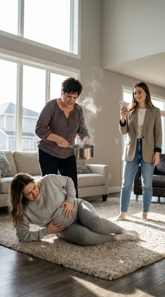 «Jeg var seks måneder gravid da svigermoren min løftet potten og sa: ‘Dette vil lære deg å stjele sønnen min.’ Suppen kokte. Jeg skrek: ‘Vær så snill—babyen min!’ og hun lo. Det hun ikke visste, var at mannen min fortsatt var på telefonen… Lyttet til hvert ord. Den samtalen reddet ikke bare livet mitt—den ødela deres. Og dette er bare begynnelsen.”